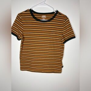 Vans Womens Gold and Green Striped Ringer Tee